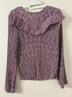 J. Crew Lavender Floral Ruffle-Neck Sweater